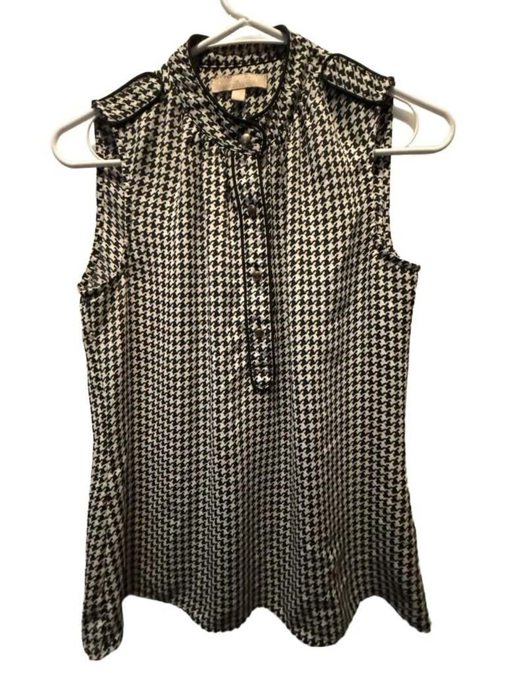 Banana Republic Houndstooth Blouse Size 4 Black White Sleeveless Top